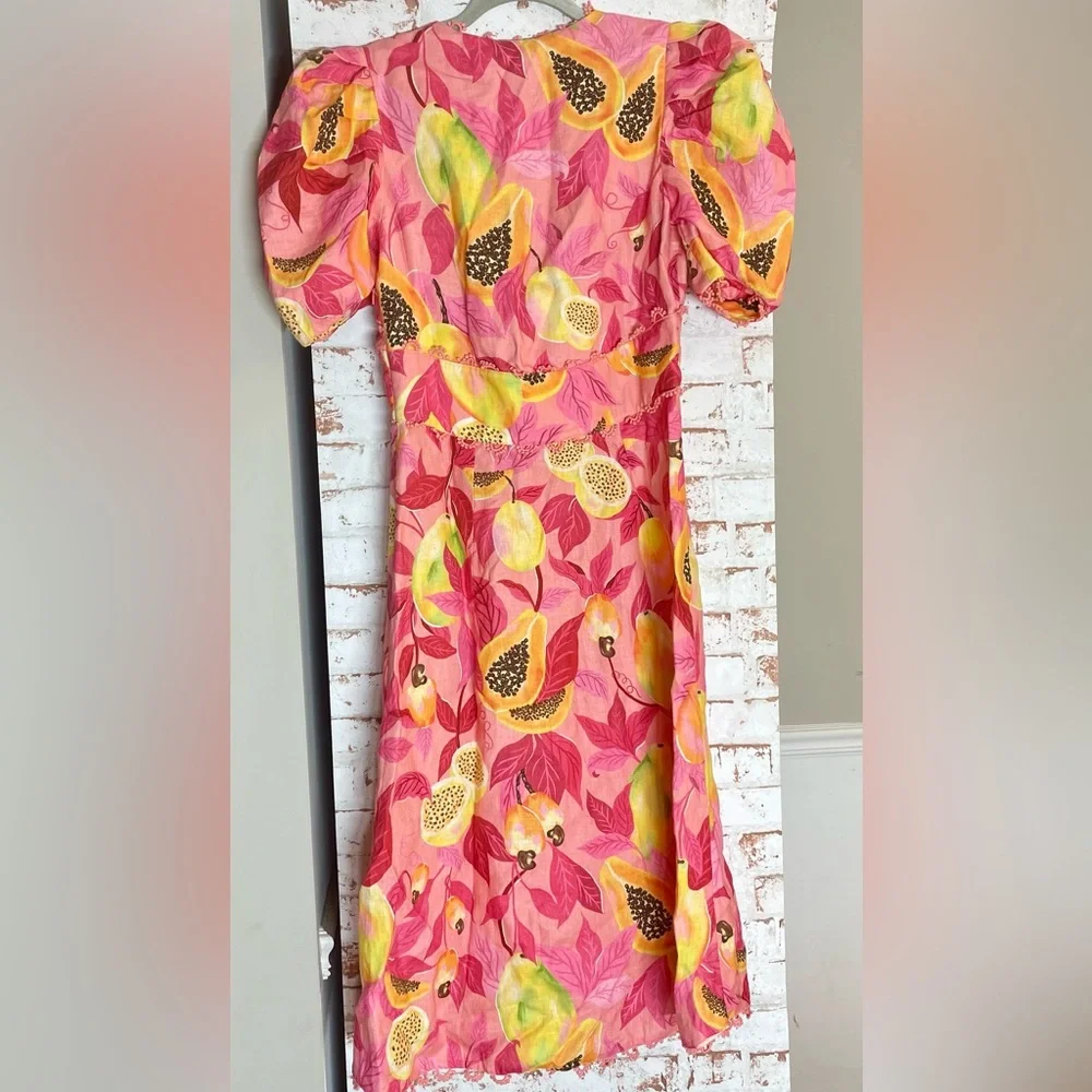 NWT FARM Rio Pink Linen Dress with Fruit Motif - Picture 5 of 8